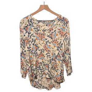Daniel Rainn Koda Split Neck White Floral Blouse Size XL